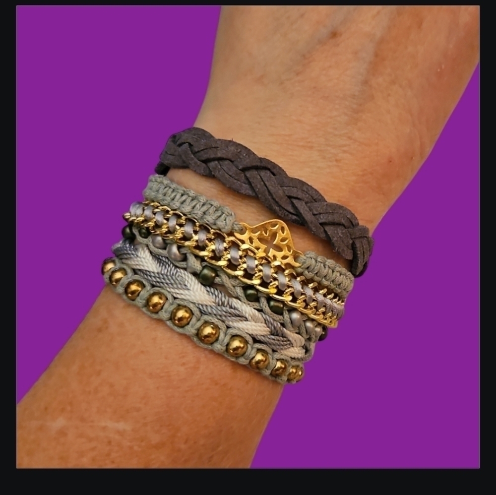 3/$30 CHARMING CHARLIE Western Boho Braided Beaded Chain Layered Bracelet